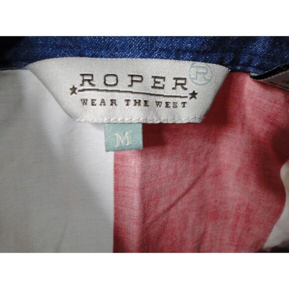 Roper Shirt Men's M Star Stripes Short‎ Sleeve Button Up American Flag - Picture 5 of 5